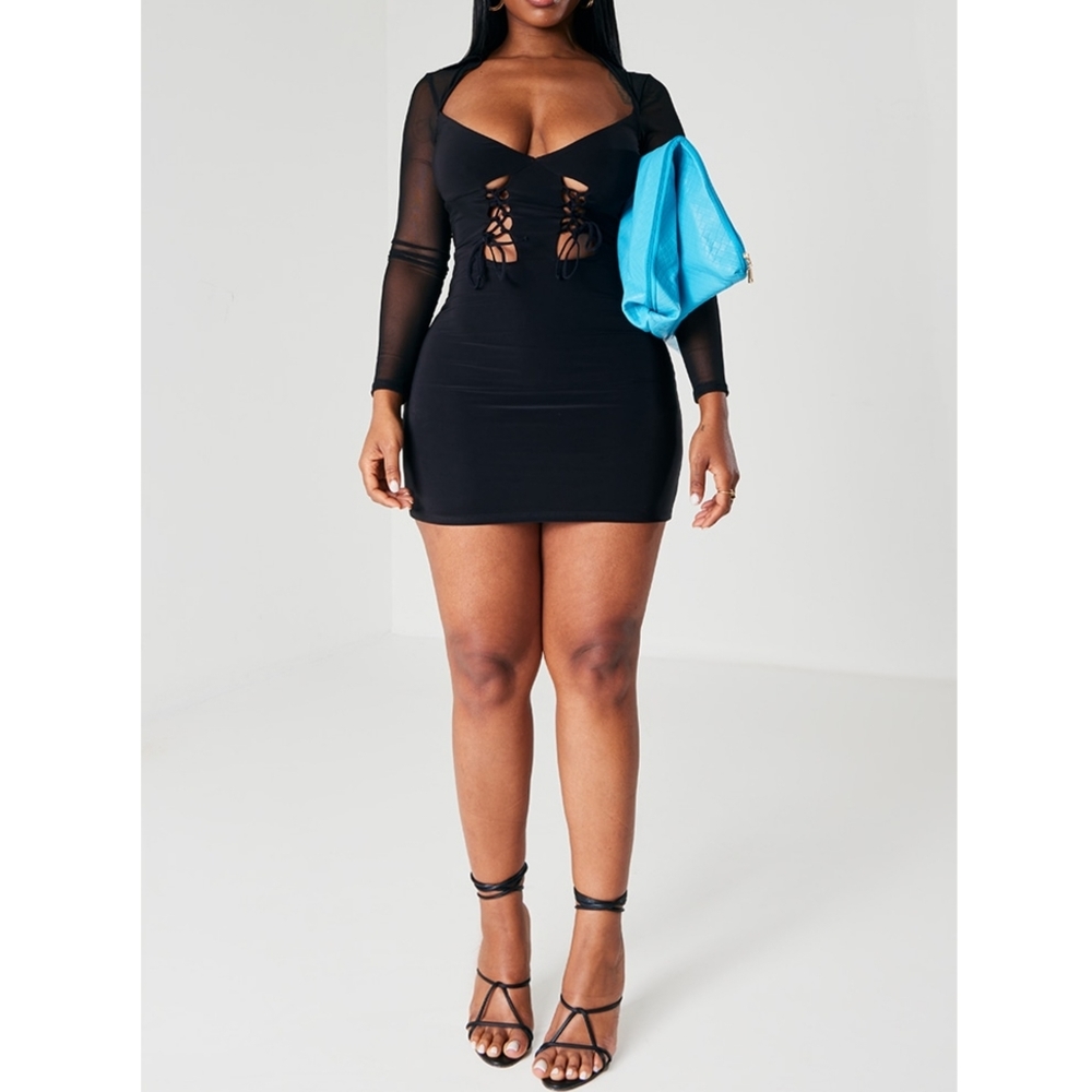 🎀NWT🎀 PrettyLittleThing Shape Mesh Lace Up Front Bodycon Dress